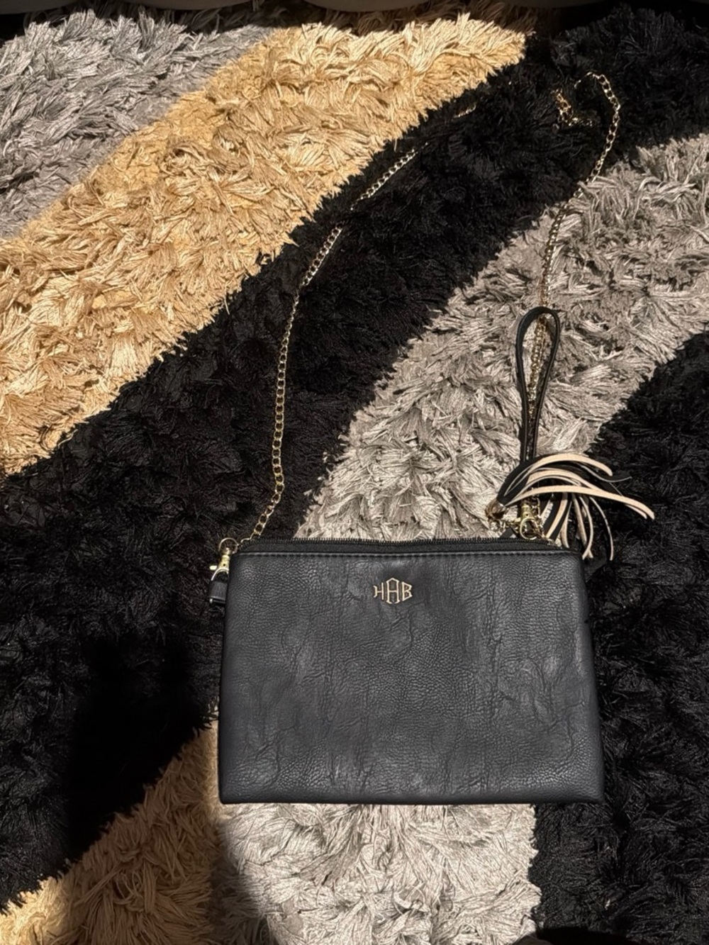 Madewell Black Leather Crossbody Wristlet with Gold Chain